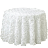 Satin 132" Round Tablecloth Ivory - Seamless Grandiose 3D Rosette Table Cover