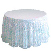 Sequin 120" Round Tablecloth Iridescent Blue - Seamless Big Payette Table Cover