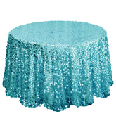 Sequin 120" Round Tablecloth Turquoise - Seamless Big Payette Table Cover