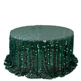 Sequin 132" Round Tablecloth Hunter Emerald Green - Big Payette Table Cover