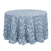 Satin 120" Round Tablecloth Dusty Blue - Grandiose 3D Rosette with Seamless Finish Table Cover