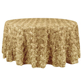 Satin 132" Round Tablecloth Champagne - Seamless Grandiose 3D Rosette Table Cover