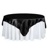 Satin 72"x72" Table Overlay Square Tablecloth Black - Smooth Finish for Luxurious Events