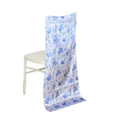Satin Chair Slipcover French Toile Floral Print for Chiavari Chairs White/Blue - Stylish Wedding Chair Back Cover