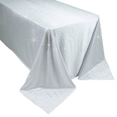 Scuba Rectangular Tablecloth 90"×156" White with Rhinestone Accents – Seamless, Wrinkle-Free, Stain-Resistant Event Linen