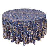 Sequin Mesh 120" Round Tablecloth Royal Blue/Gold - Seamless Wave Embroidered Table Cover