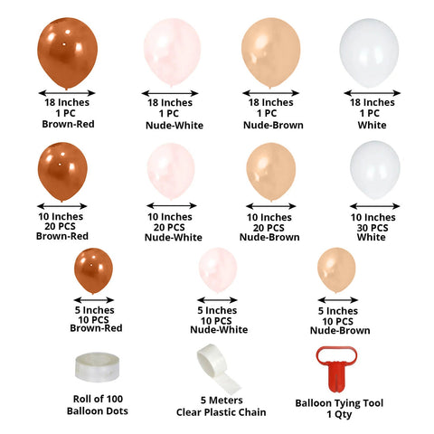 Set of 124 Tan Brown Biodegradable Balloon Arch Kit, Rustic Double Layered Extra Strong Latex Party Balloon Garland