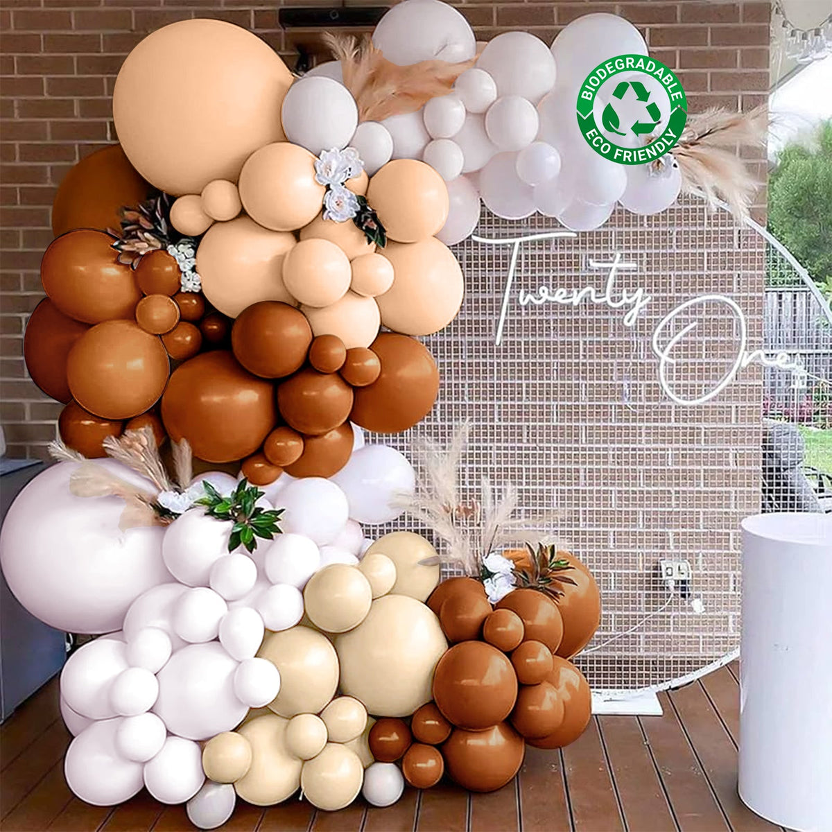 Set of 124 Tan Brown Biodegradable Balloon Arch Kit, Rustic Double Layered Extra Strong Latex Party Balloon Garland
