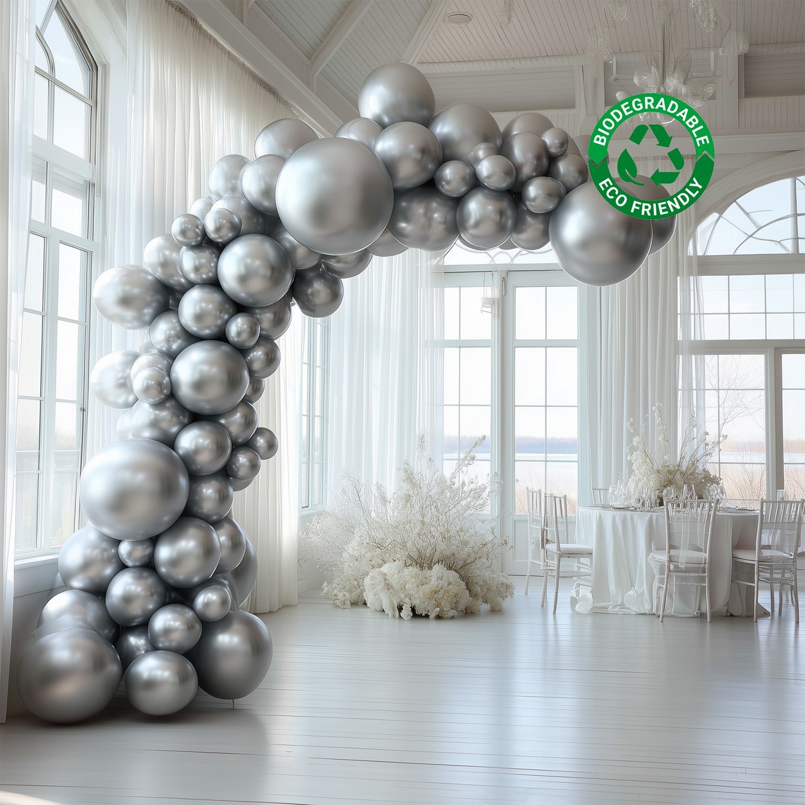 Set of 110 Silver Balloon Garland Kit – Biodegradable Extra Strong Latex Balloons for Party Arch Décor