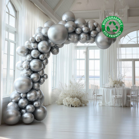 Set of 110 Silver Balloon Garland Kit – Biodegradable Extra Strong Latex Balloons for Party Arch Décor