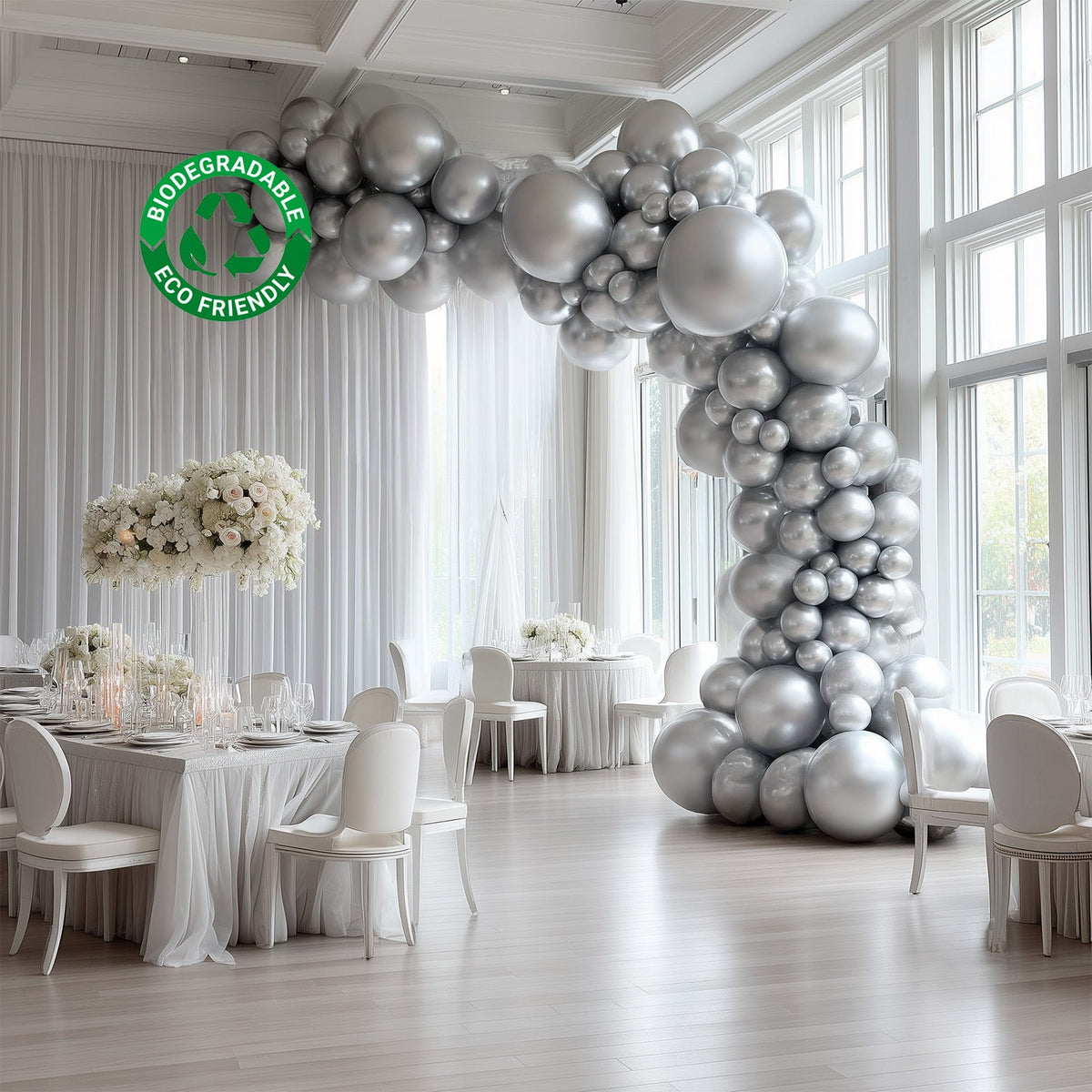 Set of 110 Silver Balloon Garland Kit – Biodegradable Extra Strong Latex Balloons for Party Arch Décor