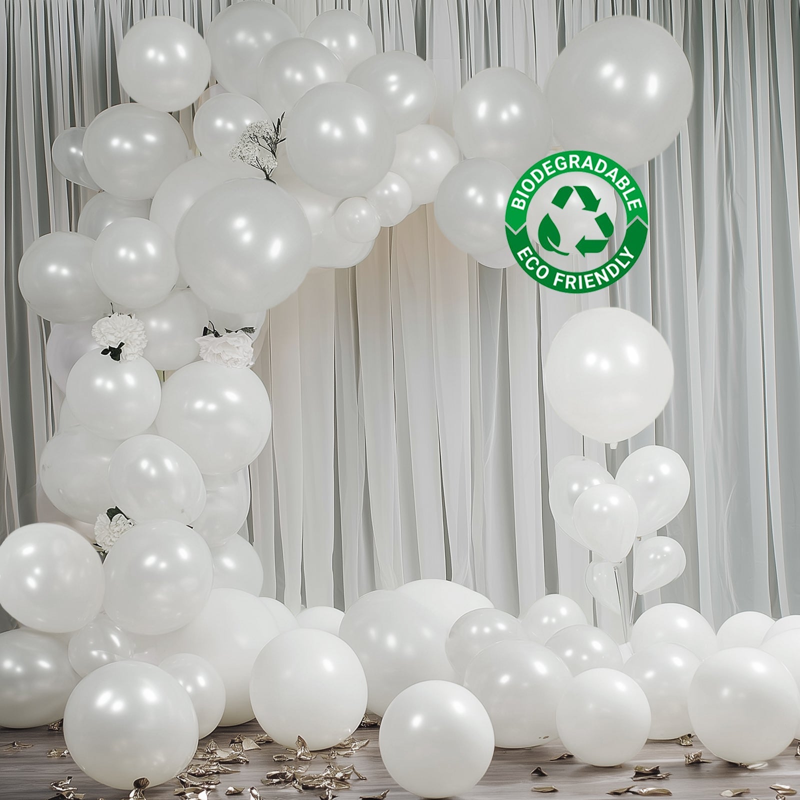 Set of 110 Pearl White Balloon Garland Kit – Biodegradable Extra Strong Latex Balloons for Party Arch Décor