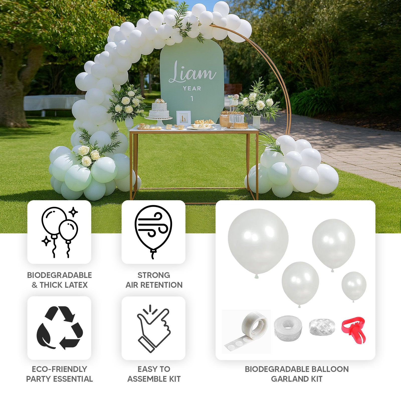 Set of 110 Pearl White Balloon Garland Kit – Biodegradable Extra Strong Latex Balloons for Party Arch Décor