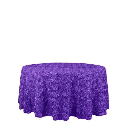 Satin 120" Round Tablecloth Purple - Grandiose 3D Rosette with Seamless Finish Table Cover