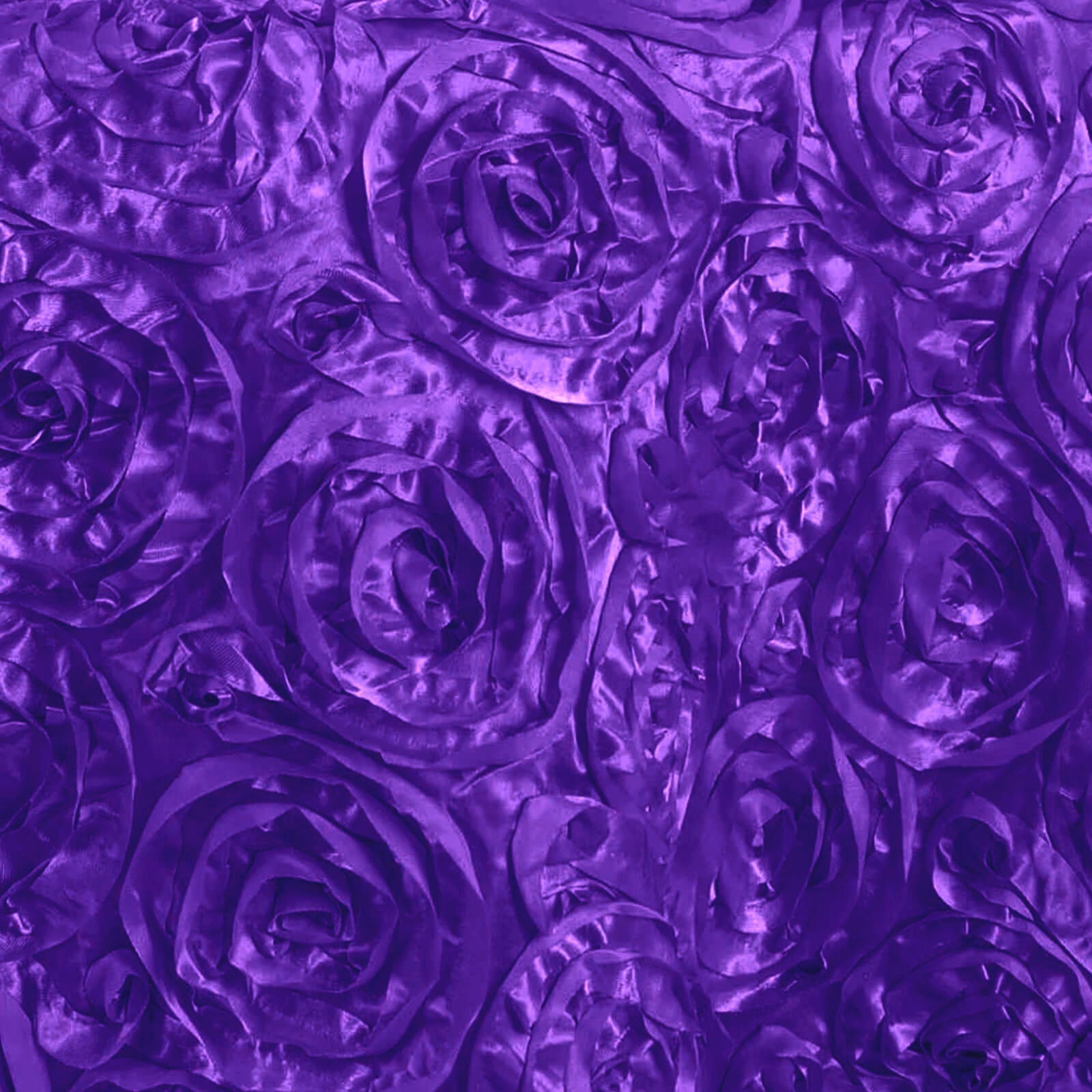 Satin 120" Round Tablecloth Purple - Grandiose 3D Rosette with Seamless Finish Table Cover