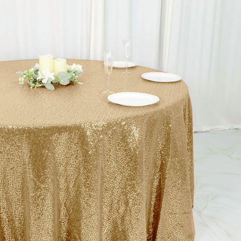 Sequin 120" Round Tablecloth Champagne - Seamless Glittering Table Cover