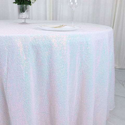 Sequin 132" Round Tablecloth Iridescent Blue - Seamless Dazzling Table Cover