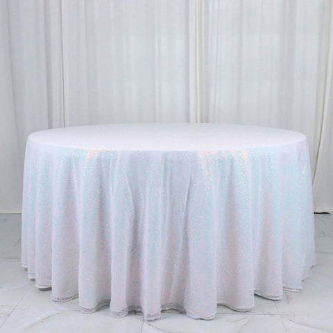 Sequin 132" Round Tablecloth Iridescent Blue - Seamless Dazzling Table Cover
