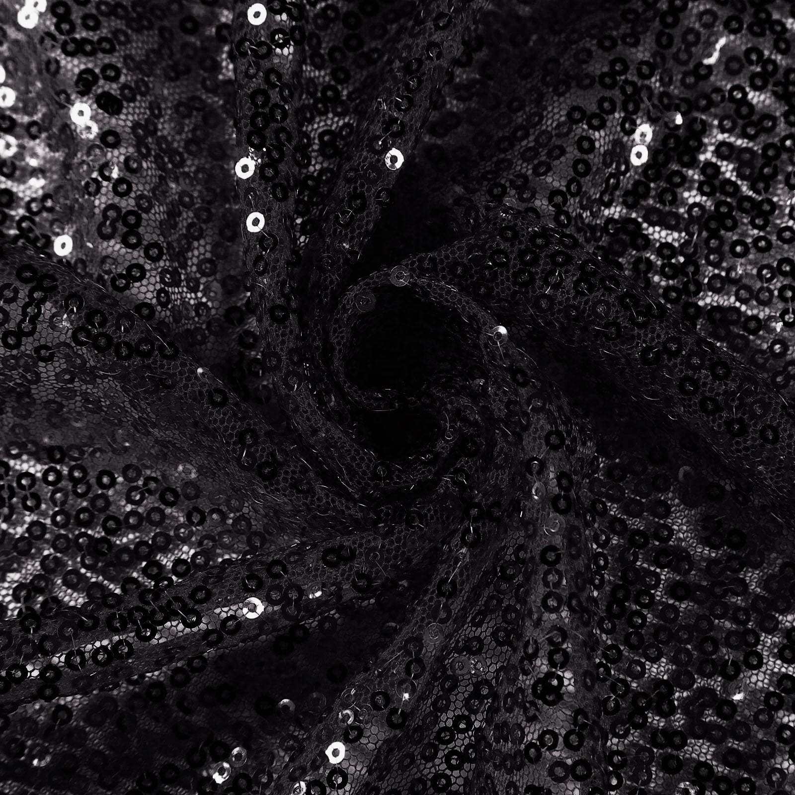 Sequin 132" Round Tablecloth Black - Seamless Dazzling Table Cover