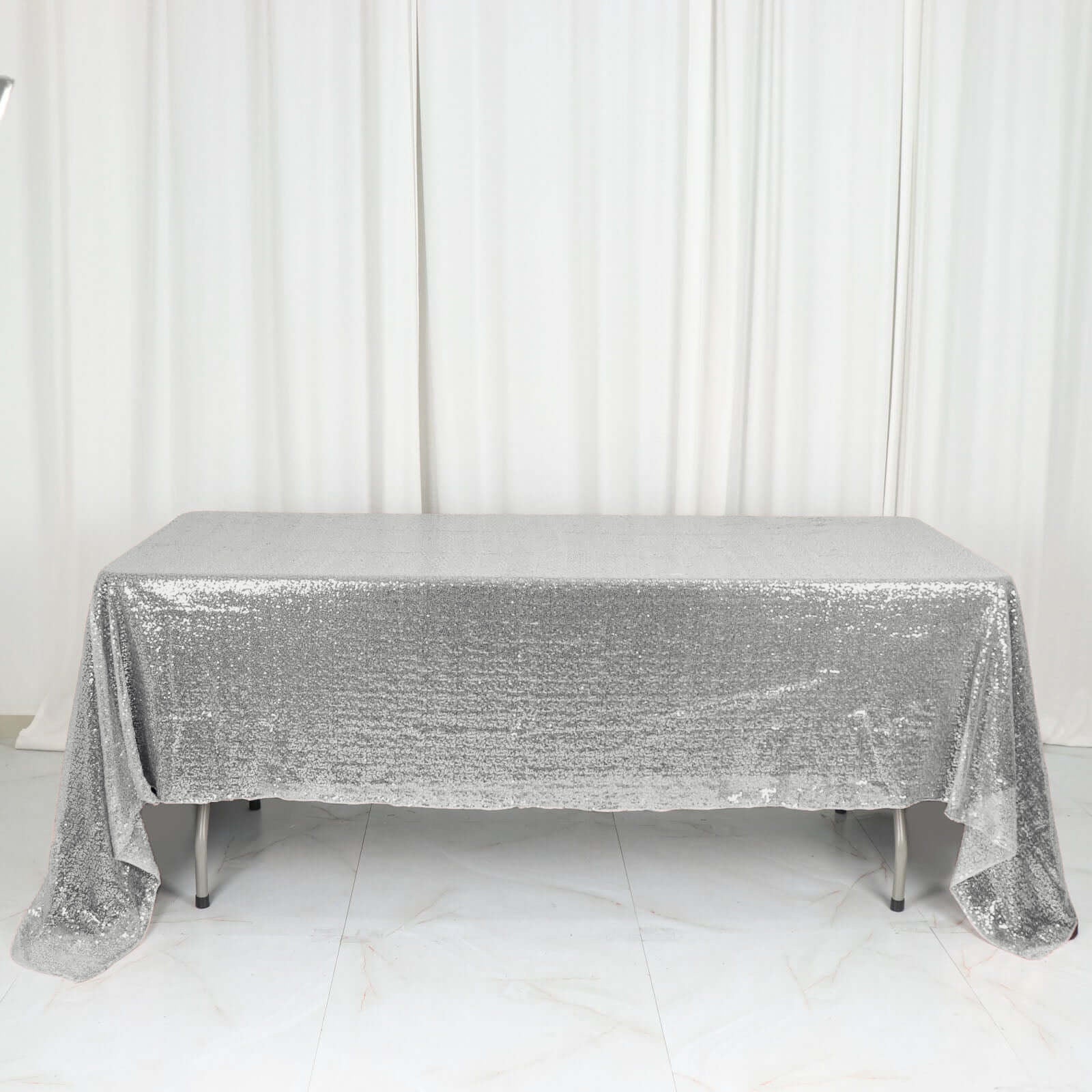 Sequin 60"x126" Rectangle Tablecloth Silver - Glittering Finish Table Cover