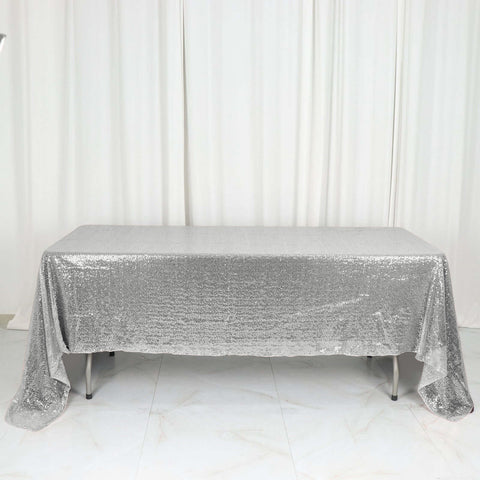 Sequin 60"x126" Rectangle Tablecloth Silver - Glittering Finish Table Cover