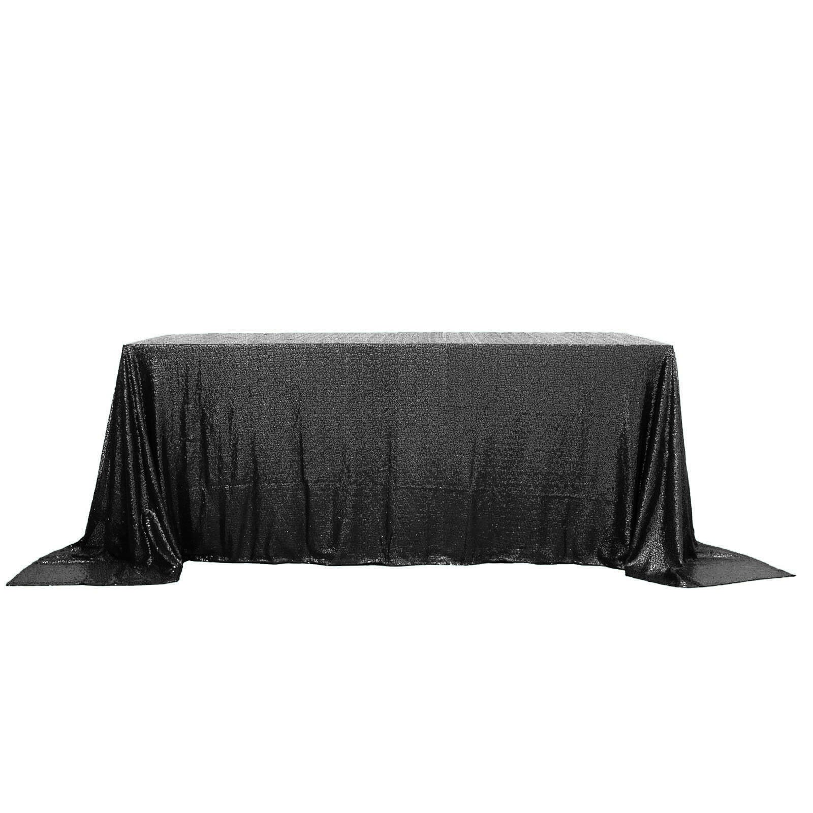 Sequin 90"x132" Rectangle Tablecloth Black - Seamless Sparkly Design for Luxe Occasions