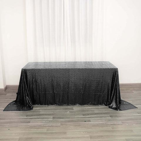 Sequin 90"x132" Rectangle Tablecloth Black - Seamless Sparkly Design for Luxe Occasions