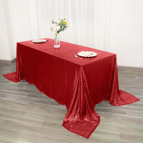 Sequin 90"x132" Rectangle Tablecloth Red - Seamless Sparkly Table Cover