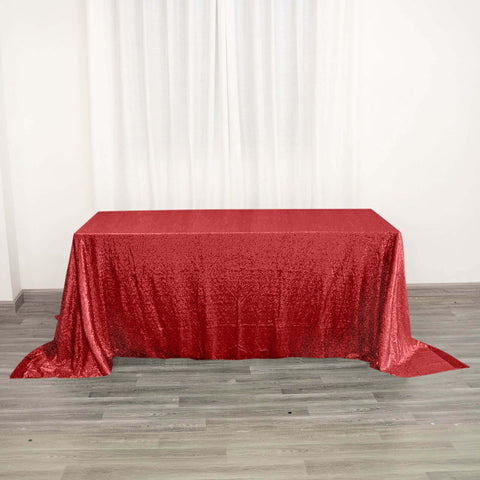Sequin 90"x132" Rectangle Tablecloth Red - Seamless Sparkly Table Cover