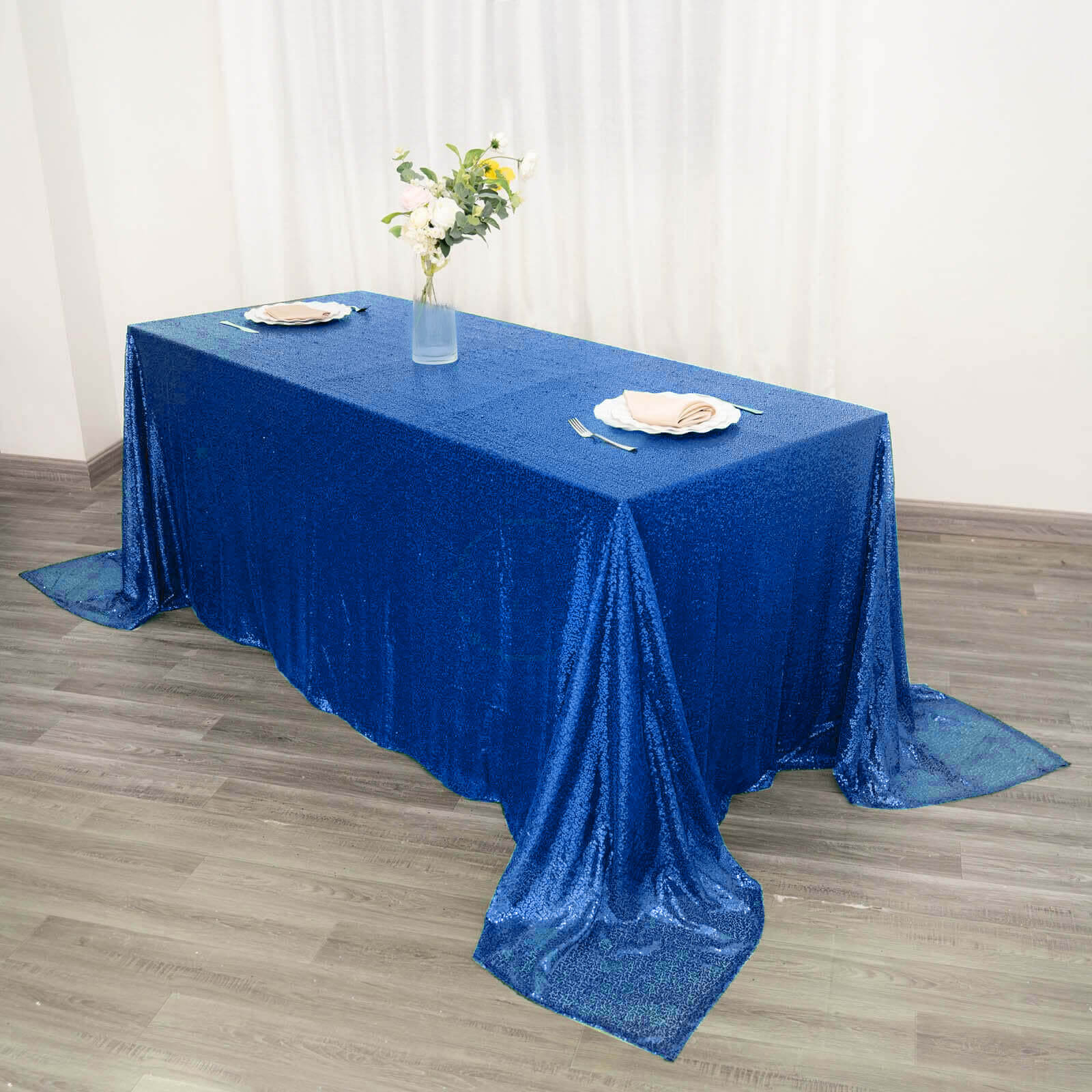 Sequin 90"x132" Rectangle Tablecloth Royal Blue - Seamless Sparkly Table Cover