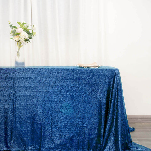 Sequin 90"x132" Rectangle Tablecloth Royal Blue - Seamless Sparkly Table Cover