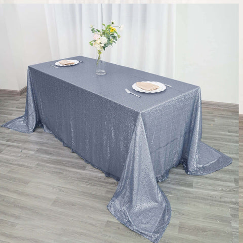 Sequin 90"x132" Rectangle Tablecloth Dusty Blue - Seamless Sparkly Table Cover