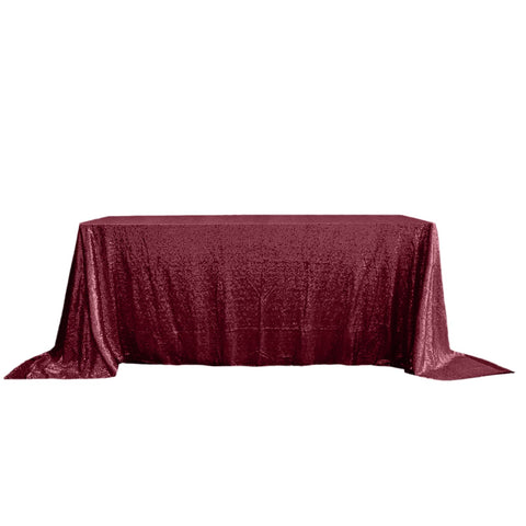 Sequin 90"x132" Rectangle Tablecloth Burgundy - Seamless Sparkly Table Cover