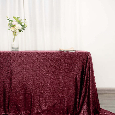 Sequin 90"x132" Rectangle Tablecloth Burgundy - Seamless Sparkly Table Cover