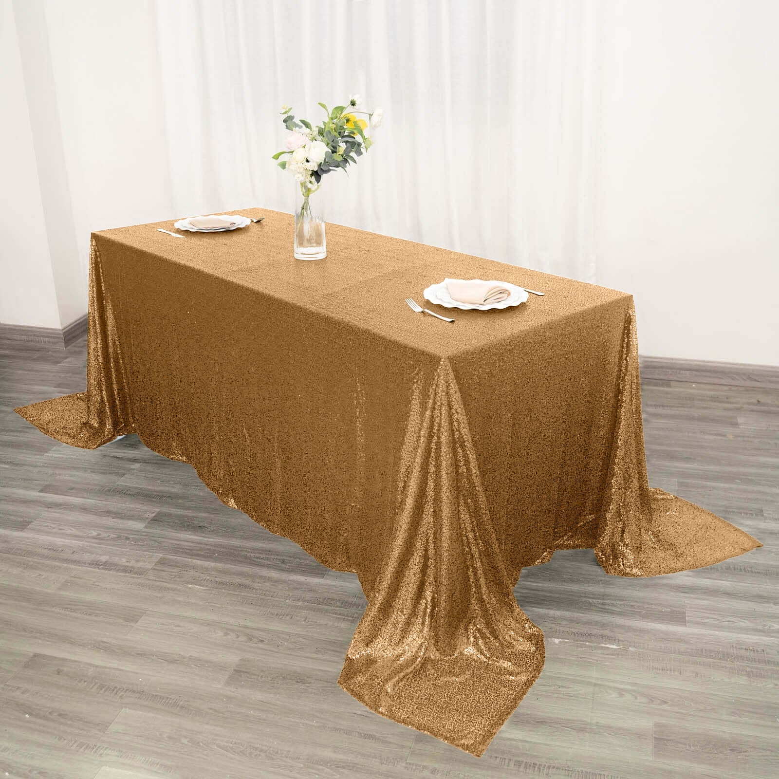 Sequin 90"x132" Rectangle Tablecloth Gold - Seamless Sparkly Design for Luxe Occasions
