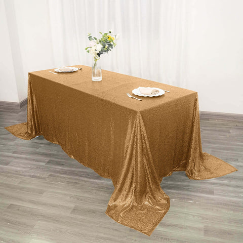 Sequin 90"x132" Rectangle Tablecloth Gold - Seamless Sparkly Design for Luxe Occasions