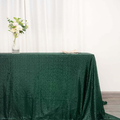 Sequin 90"x132" Rectangle Tablecloth Hunter Emerald Green - Seamless Sparkly Table Cover
