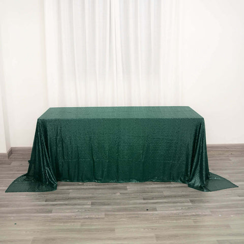 Sequin 90"x132" Rectangle Tablecloth Hunter Emerald Green - Seamless Sparkly Table Cover
