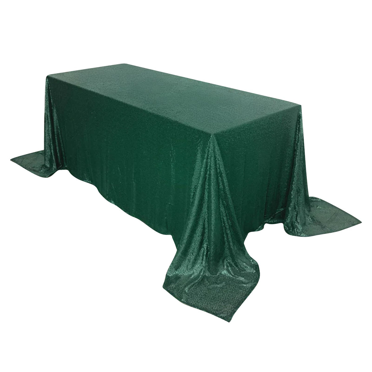 Sequin 90"x132" Rectangle Tablecloth Hunter Emerald Green - Seamless Sparkly Table Cover