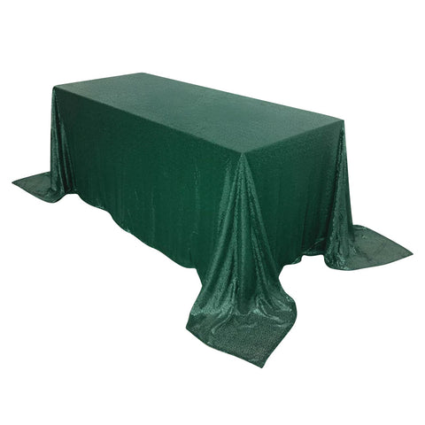 Sequin 90"x132" Rectangle Tablecloth Hunter Emerald Green - Seamless Sparkly Table Cover
