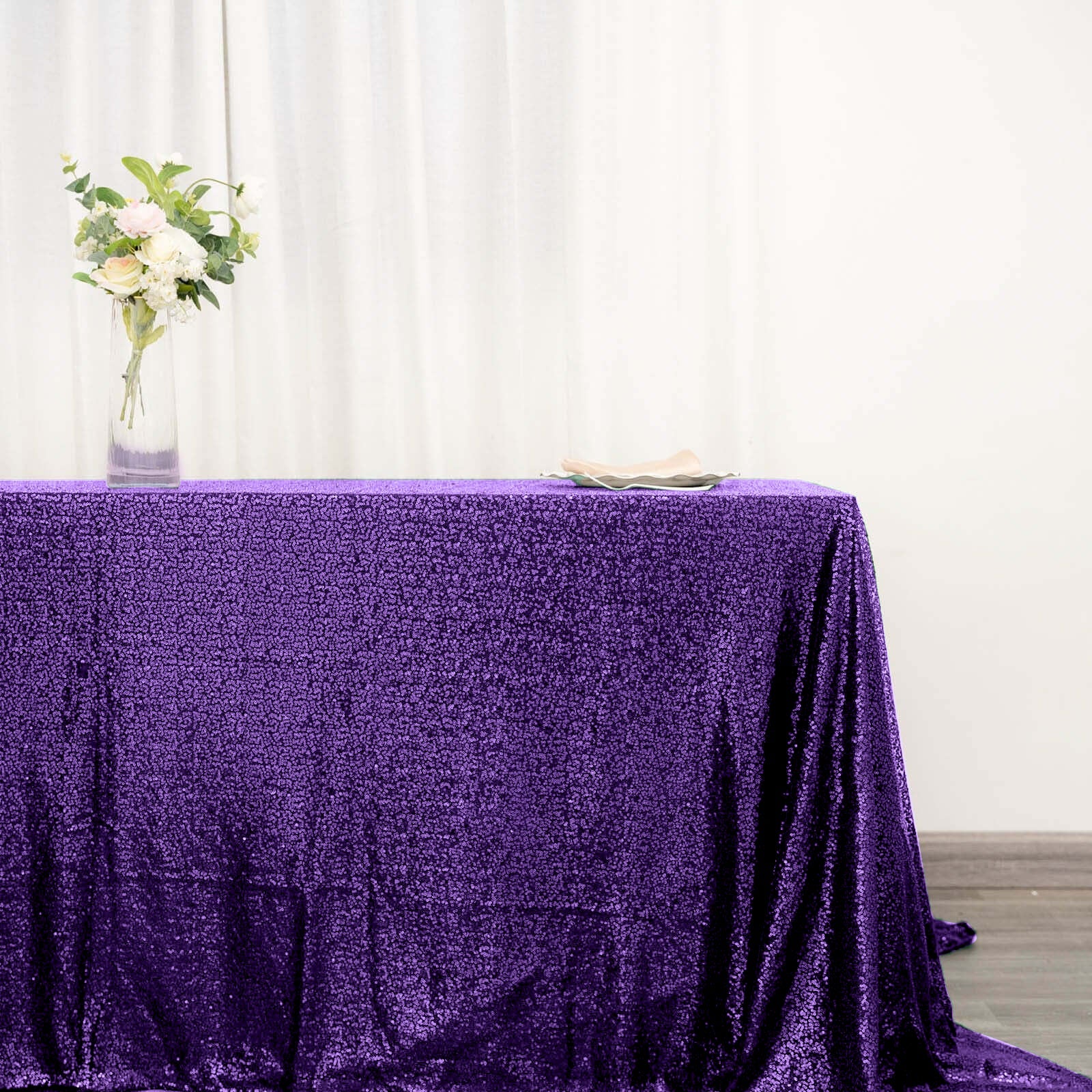 Sequin 90"x132" Rectangle Tablecloth Purple - Seamless Sparkly Table Cover