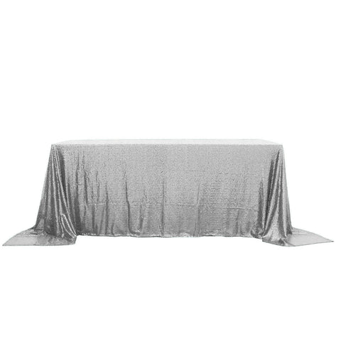 Sequin 90"x132" Rectangle Tablecloth Silver - Seamless Sparkly Table Cover
