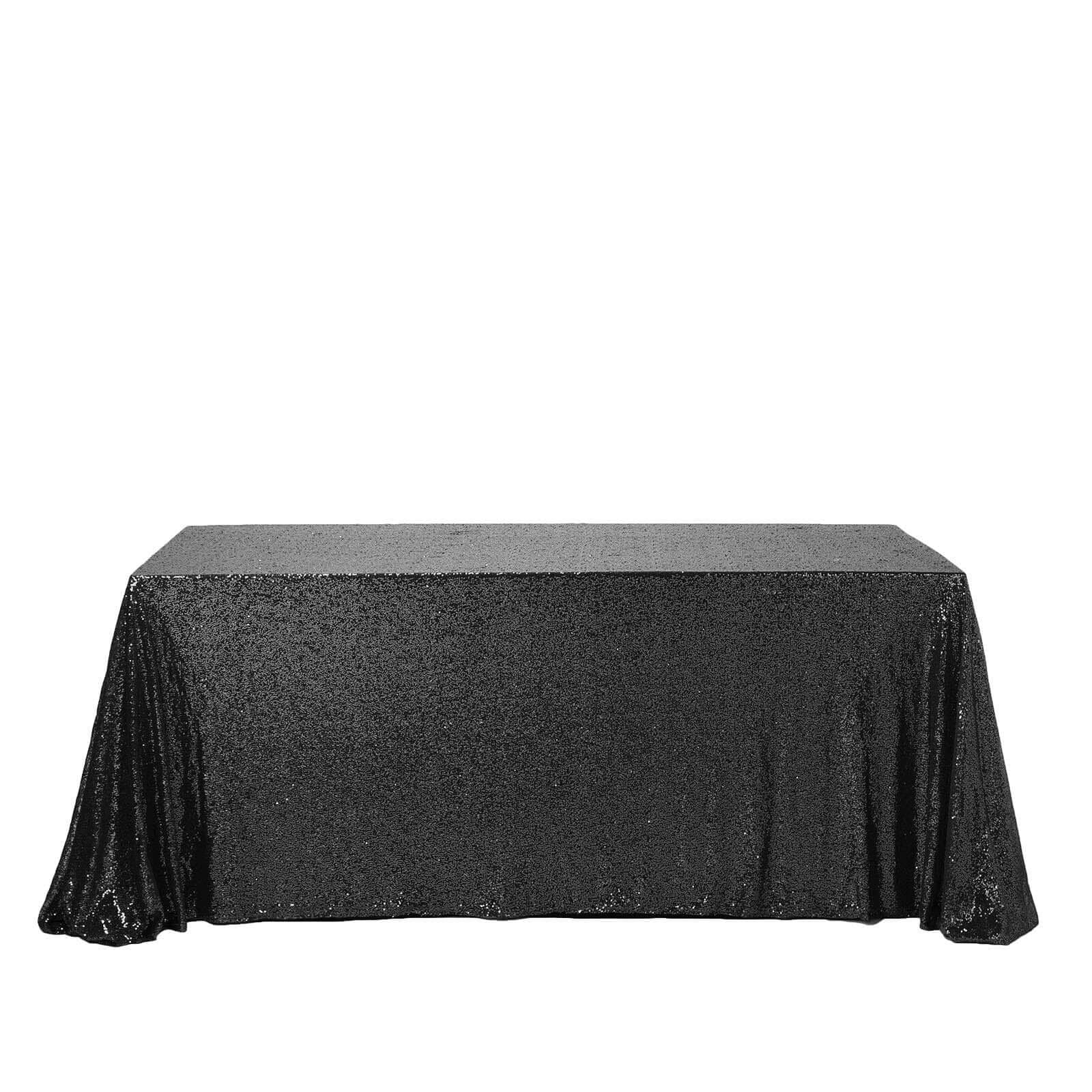 Sequin 90"x156" Rectangle Tablecloth Black - Seamless Twinkling Table Cover