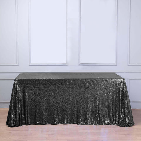 Sequin 90"x156" Rectangle Tablecloth Black - Seamless Twinkling Table Cover