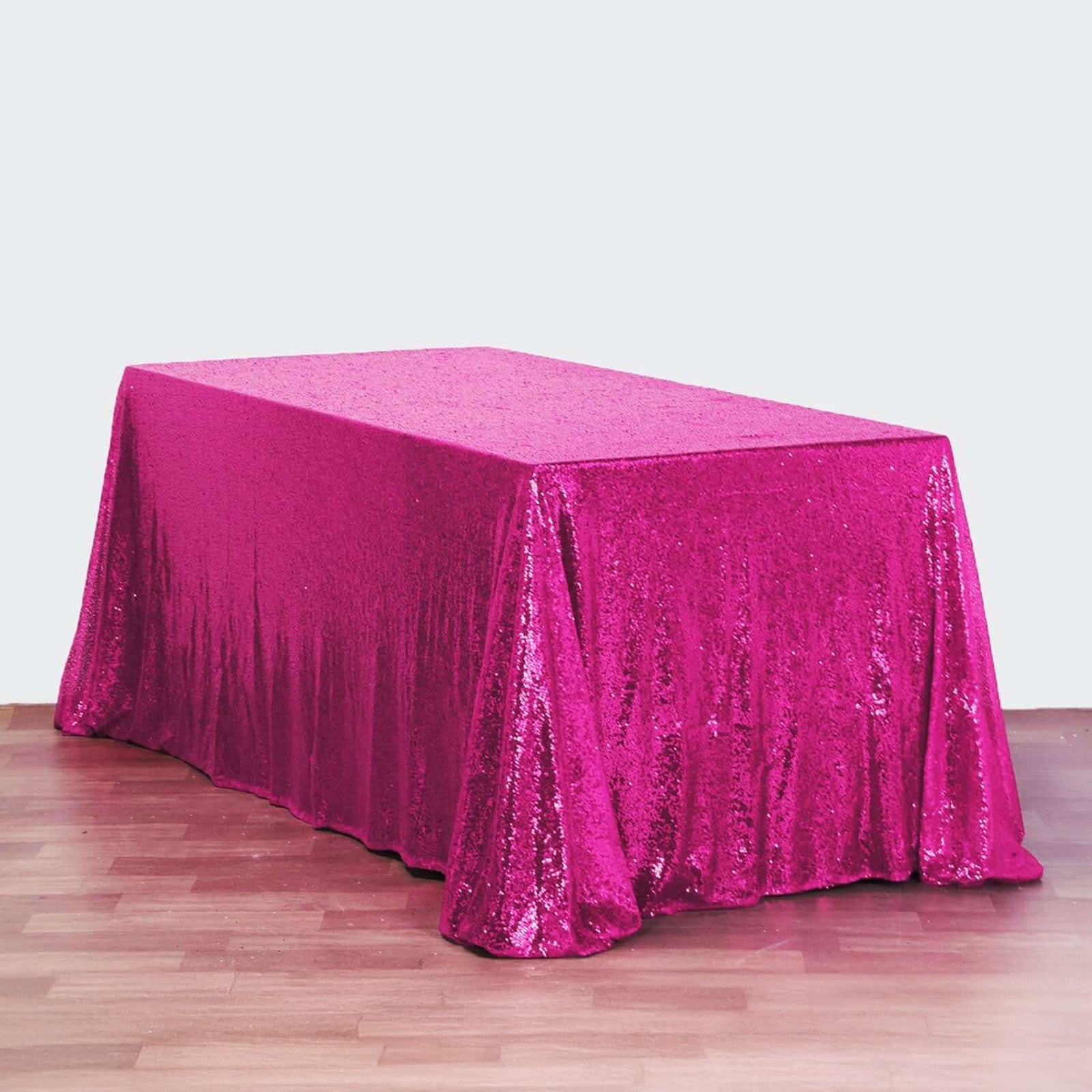 Sequin 90"x156" Rectangle Tablecloth Fuchsia - Seamless Twinkling Table Cover