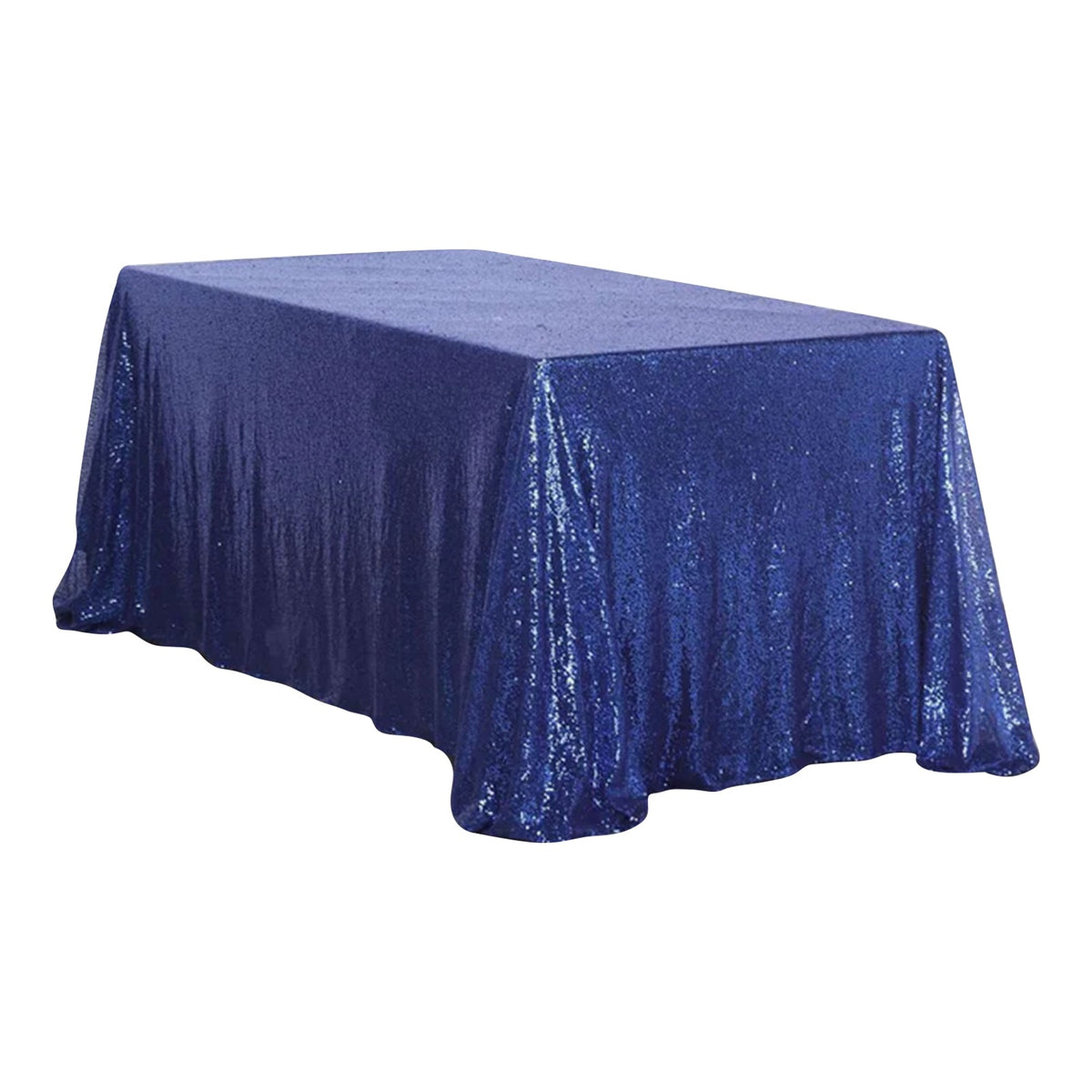 Sequin 90"x156" Rectangle Tablecloth Navy Blue - Seamless Twinkling Table Cover