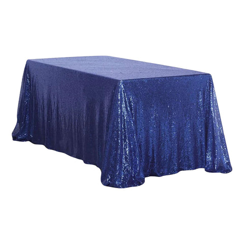 Sequin 90"x156" Rectangle Tablecloth Navy Blue - Seamless Twinkling Table Cover