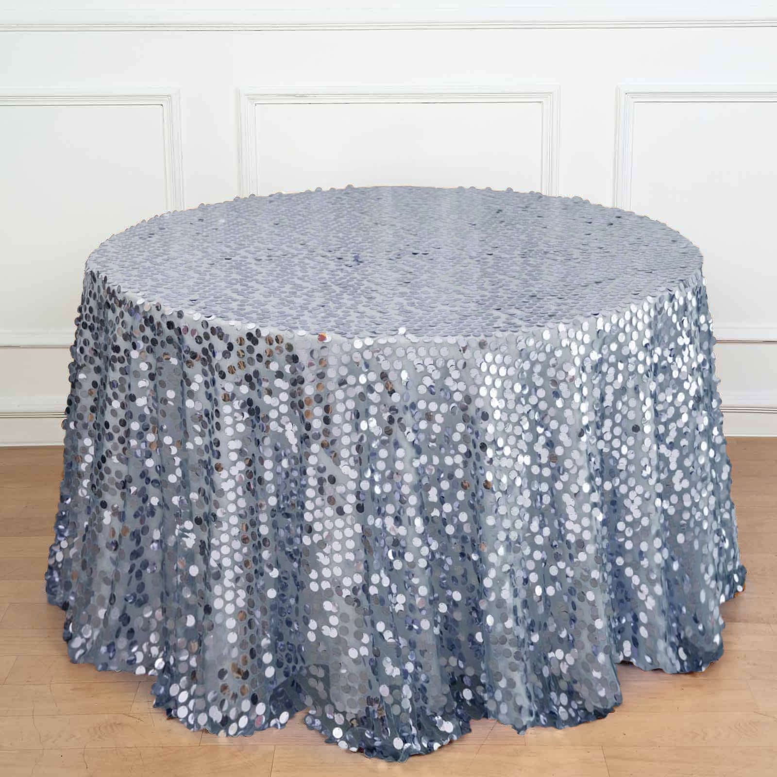 Sequin 120" Round Tablecloth Dusty Blue - Seamless Big Payette Table Cover