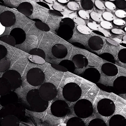 Sequin 120" Round Tablecloth Black - Seamless Big Payette Design for Luxe Celebrations