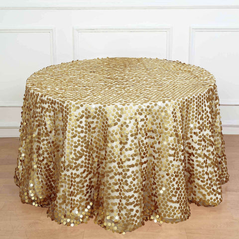 Sequin 120" Round Tablecloth Champagne - Seamless Big Payette Table Cover